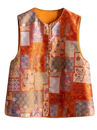 Chaleco de seda HangErFeng con jacquard de retazos artesanal exclusivo y cuello en V 539