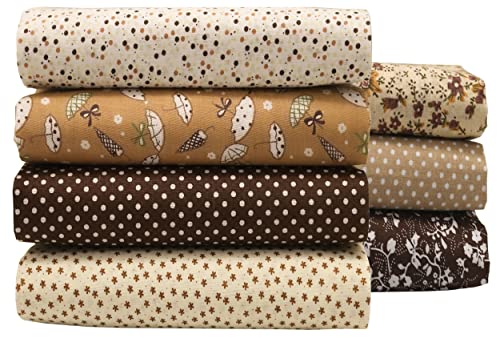 OZXCHIXU 7PCS/lot Coffee Series Floral Cotton Fabric Quilting Patchwork Fabric Fat Quarter Bundles for Scrapbooking, Cloth Sewing, DIY Crafts, Handmade Bags, Pillows - 19.7X19.7inches