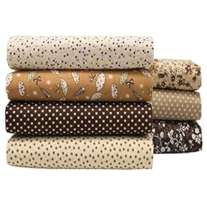 7PCS/lot Coffee Series Floral Cotton Fabric Quilting Patchwork Fabric Fat Quarter Bundles Fabric for Scrapbooking Cloth Sewing DIY Crafts Handmade Bags Pillows 19.7X19.7inches