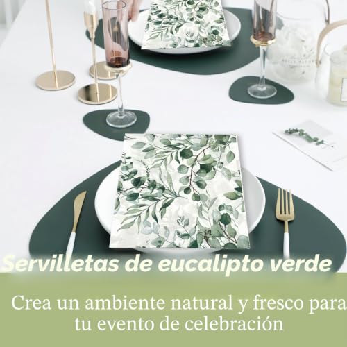 Miniatura 3 de 100 Piezas Servilletas Verde Eucalipto, 2 Capas De Papel Hojas Verdes Decoradas Para Fiestas, Bautizos, Bodas, Cumpleaños