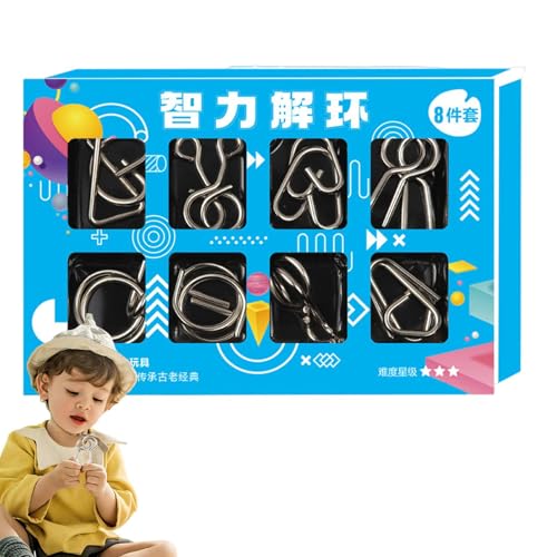 Puzzle en Métal I-Q 8 Pièces,Désenchevêtrement Iron Link Unlock Interlock Jeu - Puzzles en Métal Casse-tête Jouets Composés Neuf Maillons Imbriqués pour Garçons Et Filles, Jeux De Réflexion