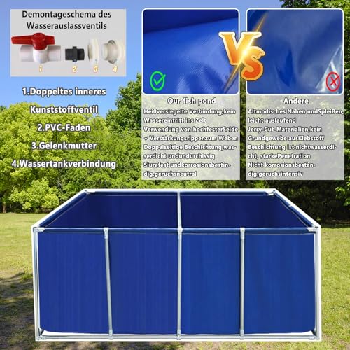 Revêtement d'étang en PVC 2x1x0,5m vert avec cadre en acier