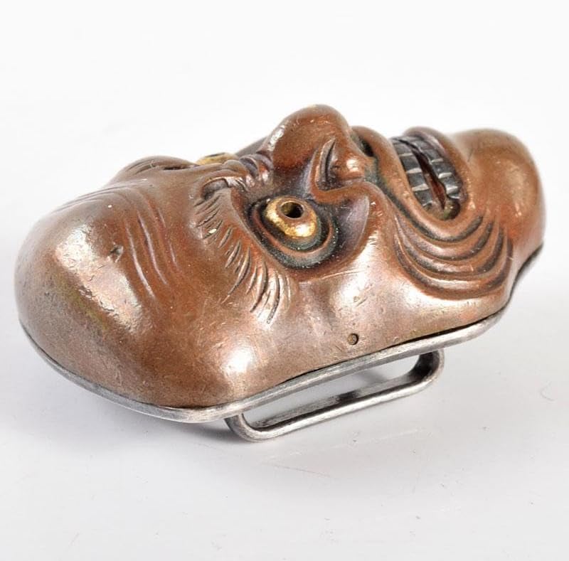 時代金工 和装小物 古銅 能面帯留 時代箱付 M R4979 スー 時代金工 和装