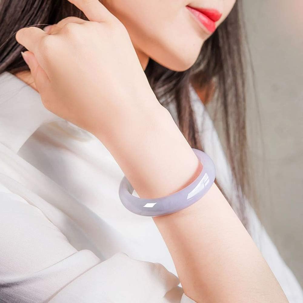 Jade Bangle Bracelets for Women, Ice Waxy Chalcedony Bracelet Ice Transparent Purple Ladies Purple Bracelet with Gift Box and Certificate/55-56Mm