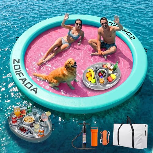 Inflatable Water Hammock Round Floating Ring,8/10/12FT Heavy Duty Pool Float for Adults,Inflatable Tanning Pool Float Island Dock for Lake/River/Ocean,w/Cup Holder,10FT&12FT Include 4-Step Soft Ladder by Zoifada - Used condition - US$165.59