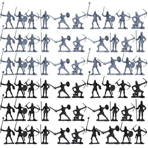 ONEST 60 Pieces Mini Medieval Knights Soldier Army Figures Soldiers Figurines Cupcake Topper Party Table Decorations
