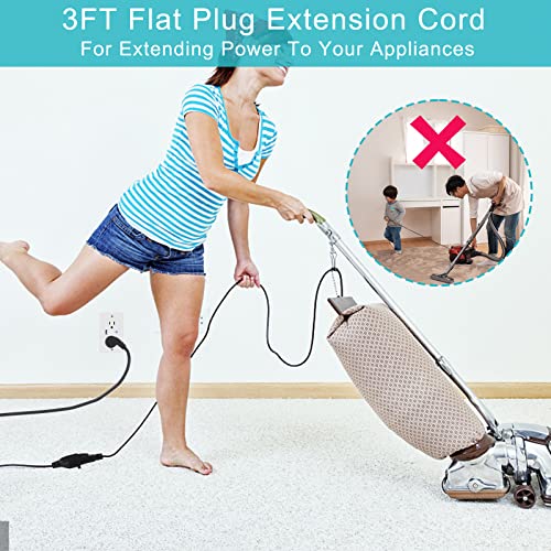 3Ft Low Profile Flat Plug Extension Cord -Low Profile Angle Flat Plug 3 Prong Grounded Low Profile Extension Cord Black Indoor Ac Extension Cord Sjt 16Awg Heavy Duty Flexible Power Cord (3Ft) #TOP4