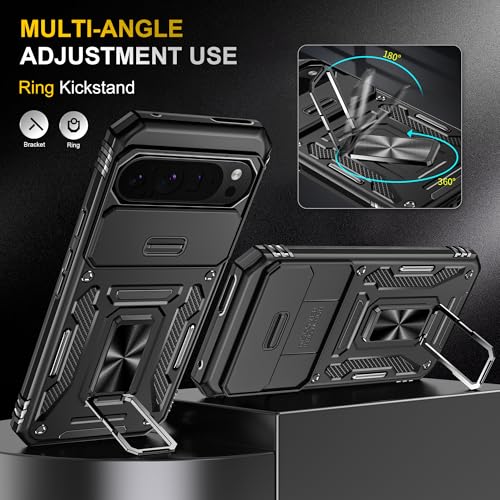 Image of Slide Camera Cover with Ring Holder Mobile Phone Case Cover for Google Pixel 10 Pro XL (Black)