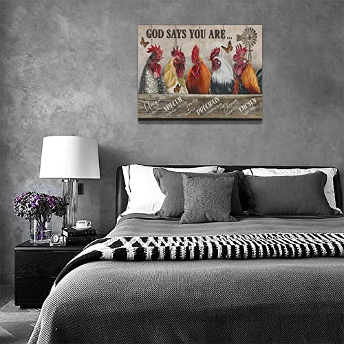 Farmhouse Rooster Canvas Wall Art Chicken Wall Decor God Says You Are Pictures Painting Print Framed Rustic Artwork For Bathroom Kitchen Living Room 12"X16" #TOP5