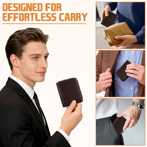 Image of HUANLANG Mens Wallet RFID Blocking Multi Card Holder Wallets for Men Bifold Wallet with Zipper Small Men's Leather Wallet
