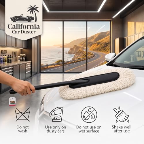 Image of Car Duster Brush with Extendable Handle | Soft Cotton Car Cleaning Duster | Scratch Free Dust Remover for Car, SUV, Bike & Home | Reusable Washable Cleaning Brush