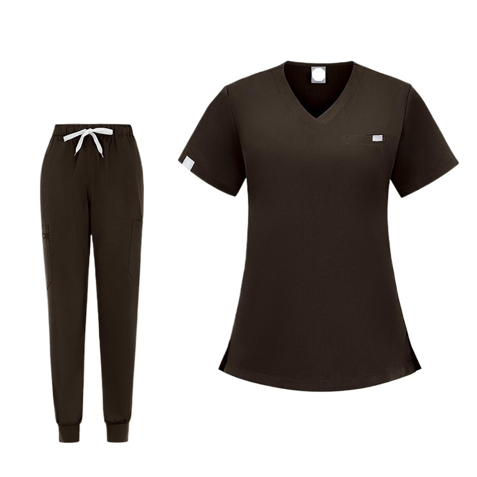 AHUFGN Nurse Scrubs Women Uniformes Medicos Dentist Nurse Work Clothes Women Medical Care Uniform Scrubs Uniforms Workwear Set(Brown,L)