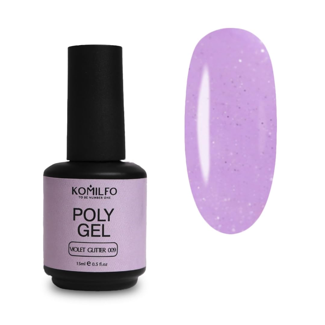 Komilfo Poly Gel 15ml, Nail extensions, Building system, Milky Pink Natural Cover White Nude (Poly Gel 09 (Violet Glitter))