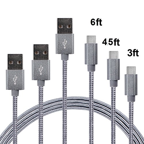 ZOYOL Type C Cable, USB Type C to Type A Reversible Connector Macbook, LG G5, Nexus, ChromeBook, Charging Cable Data Sync Cord, Grey - 3 Pack(3ft 4.5ft 6ft)