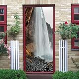 Papel Pintado Puertas 3D Cascada Agua Piedra Paisaje 95X215Cm 3D Pegatina Paredes Autoadhesivo Murales Extraíble Vinilo Adhesivo De Puerta Arte Hogar Dormitorio Baño Cocina Decoración