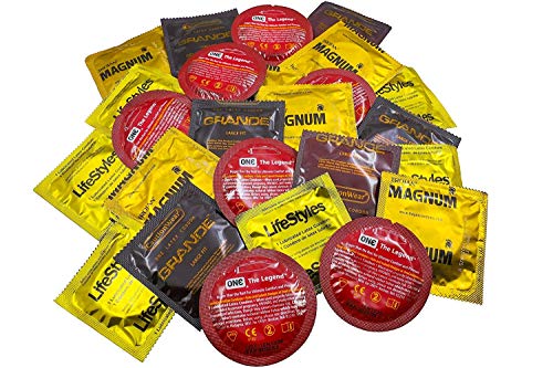 Bigger Boys Large Condom Variety Pack with Silver Lunamax Pocket Case (Trojan Magnum, Lifestyles Kyng, One Legend, and Caution Wear Grande)-24 Count
