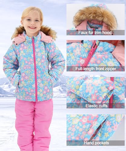 Hiheart Girls 2 Piece Snowsuit Warm Hooded Ski Jacket and Pants Set4