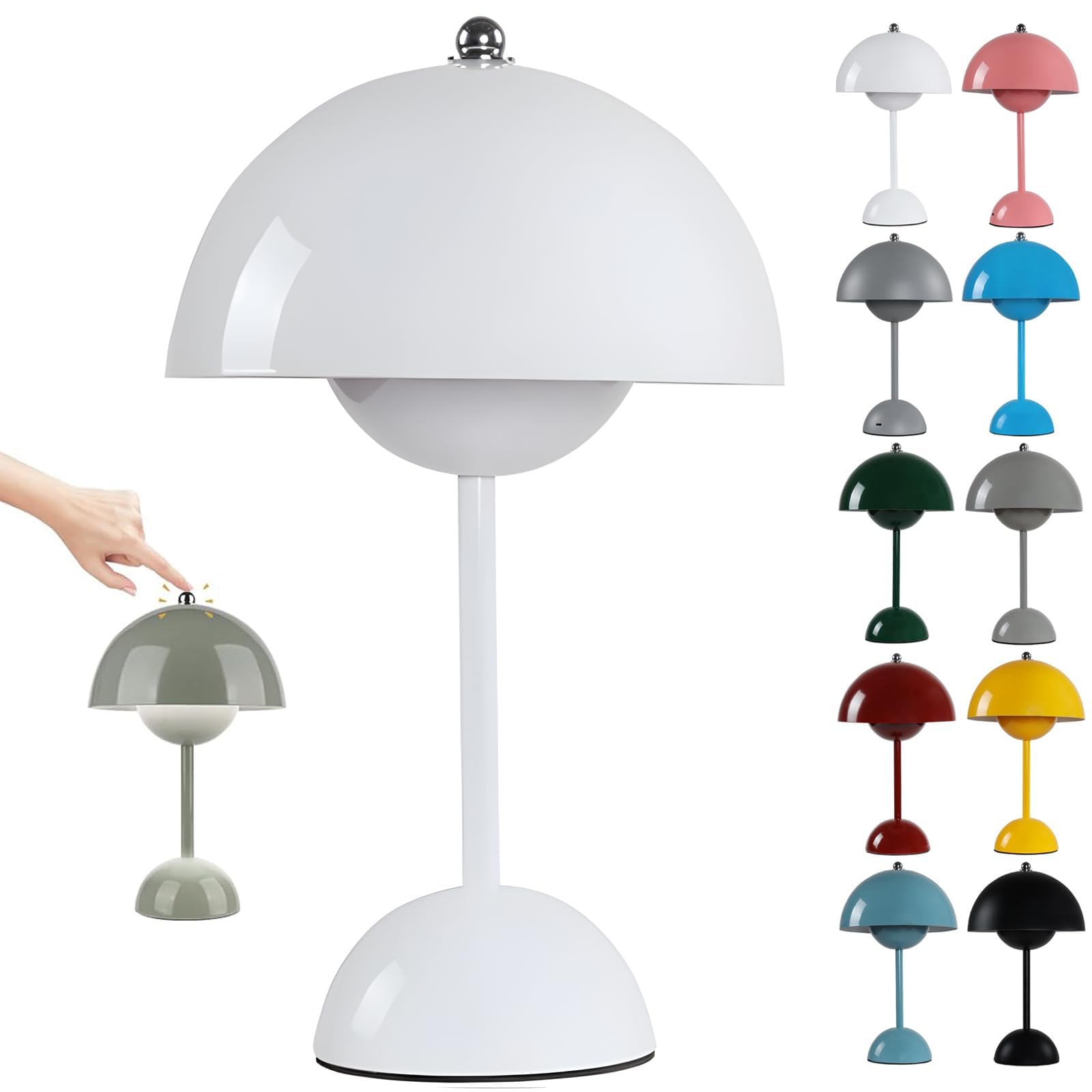 Hskjtt White Rechargeable Led Mushroom Lamp, Wireless Flowerpot Table Lamp Touch Dimmable Table Lamp With 3 Brightness Modes Bedside Lamp Mushroom Lamps Desk Lamp,
