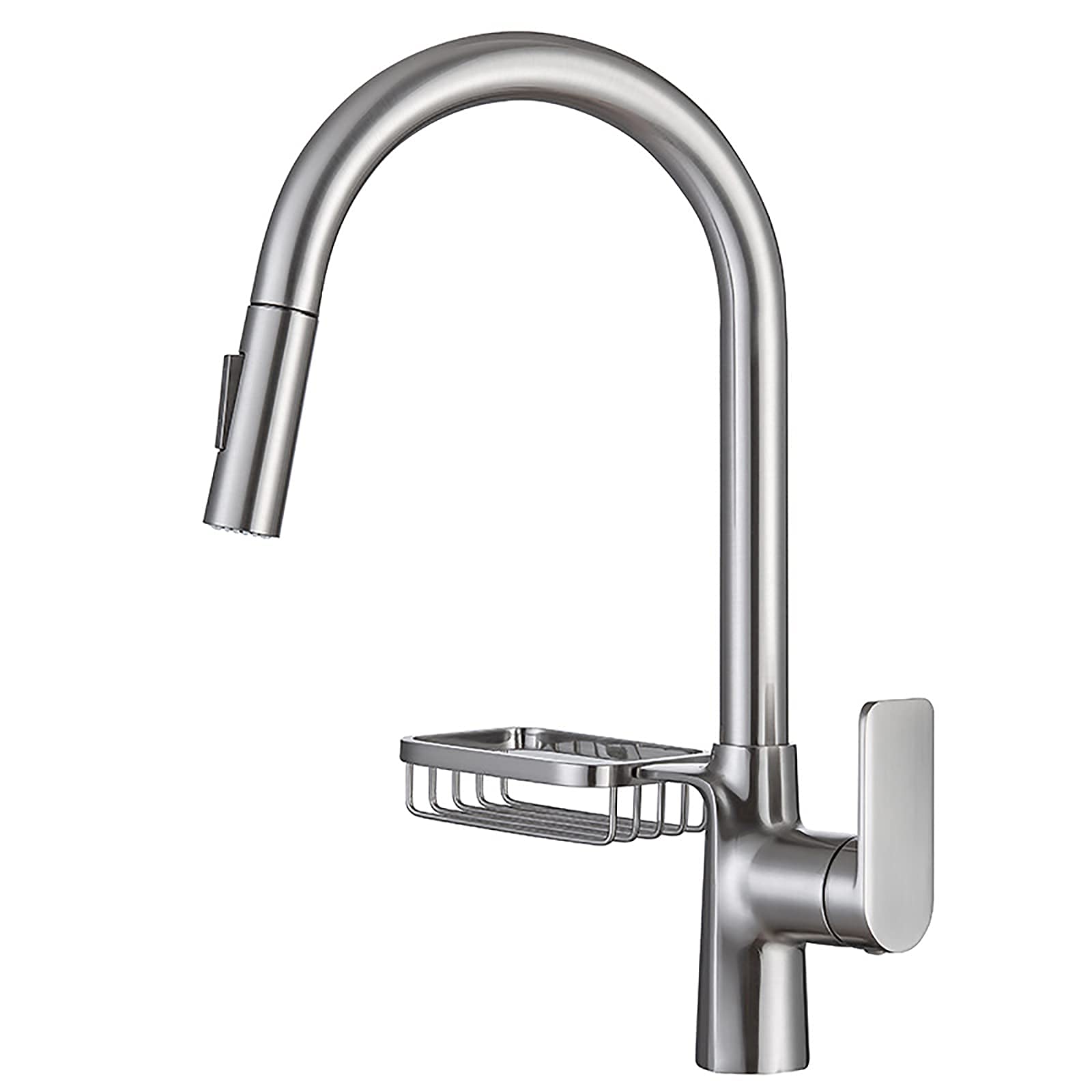 VDOQTLJT Kitchen Faucet with Pull Down Sprayer High Arc 360° Swivel Stretchable Sink Deck Mount Single Handle Tap with Soap Box Gray(Brushed)