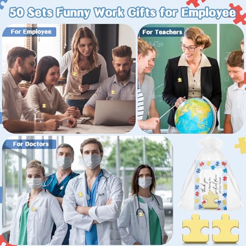 Hotop 50 Sets Employee Appreciation Gifts Bulk Nurse Appreciation Week 2026, Gold Puzzle Piece Lapel Pins with Thank You Cards & Organza Bags, Team Thank You Gifts by Hotop - Image 5