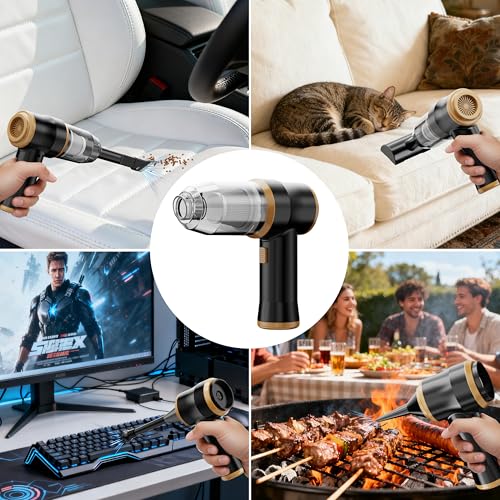 Miniatura 6 de Mini Aspiradora para Coche 15000 Pa – Aspiradora Portátil Inalámbrica de Mano y Soplete de Aire con 2 Filtros, Ideal para Coche, Sofá, Oficina, Mascotas y Hogar