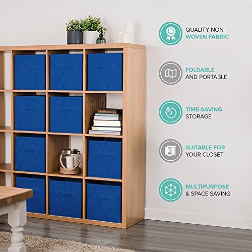 LIVIVO Set of 6 Foldable Storage Boxes Cube Basket Collapsible Sturdy Design Ideal for Nursery Closet Organiser Shelf Toys Clothes with Fabric Handles (Blue)