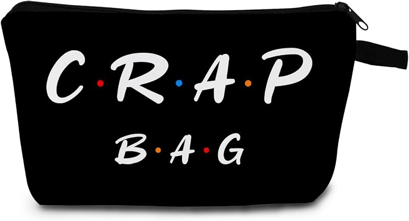 Necessaire de maquiagem MoCaliduccious CRAP BAG Black com zíper, estampa de letras e 1 unidade