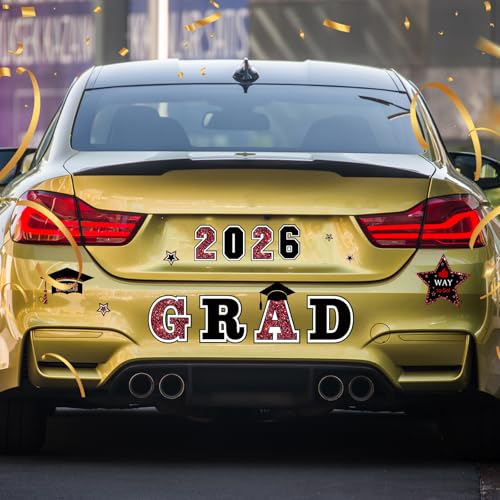 Geyee 20 Pcs 2026 Graduation Car Magnets Set Congrats Class of 2026 Magnetic Grad Magnets Reflective Waterproof Congrats Grad Graduation Decorations for Car Refrigerator Garage Door(Black Red) by Geyee - Used condition - Image 7