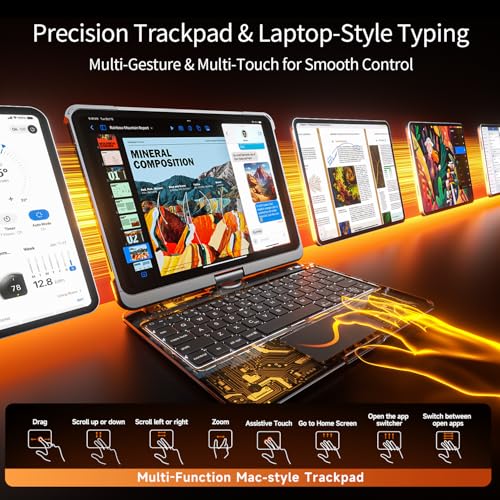 Image of Transparent Keyboard Case for iPad Pro 13 Inch (M5 2025 /M4 2024) with Multi-Touch Trackpad, 360 Rotating Stand, 7-Color 3-Level Backlit, Wireless Bluetooth, Pencil Holder, Black
