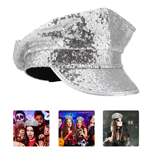 Sequin Hat Wide Captain Hats Steampunk Caps Glitter Hip- hop Hat for Women Men Performance Costume Party Props - Image 3