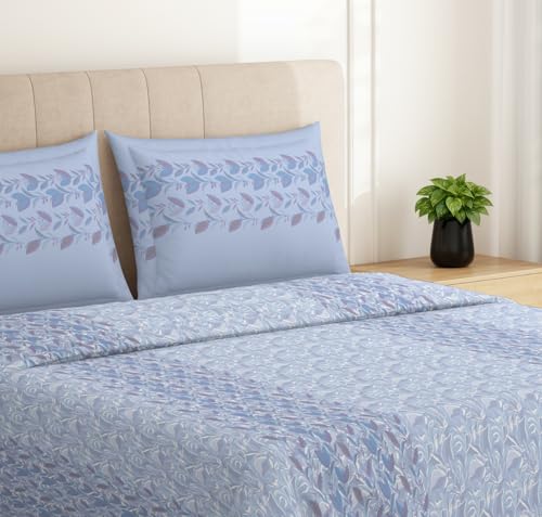 Image of Spaces Welspun Ease 120 TC 100% Cotton Floral Print Double Bedsheet with 2 Pillow Covers - Soft Feel, Easy Care & Skin Friendly - 224X254 Cm - Light Violet