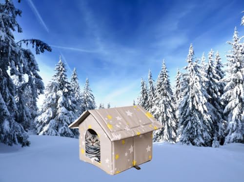 NSXIN Katzenhaus Draußen Winterfest Wasserdicht Katzenhöhle, Faltbares Outdoor Isoliert Hundehöhle Große Katzen Outdoor Pet House, Waschbar Wetterfest Kuschelhöhle Tierheim Für Streuner Haustiere (S)