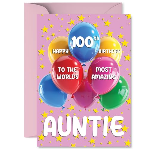 Auntie 100�΂̒a�����J�[�h - ���E�ōł��f���炵�� - ���̖Â����100�΂̏f�ꂳ��̂��߂̃n�b�s�[�o�[�X�f�[�J�[�h�AA5�o���[���Ɛ��̒a�����O���[�e�B���O�J�[�h�B