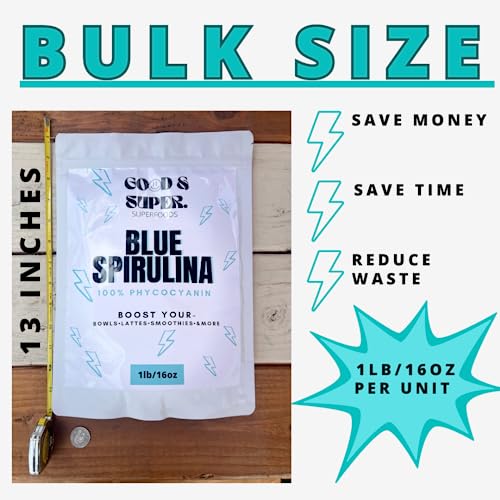 Blue Spirulina Powder - Bulk 1 Pound Pack, 100% Phycocyanin, Pure Superfood From Blue Algae - For Natural Food Coloring, Smoothies & Protein Drinks, Vegan - Pure Water Extracted #TOP2