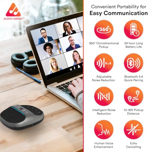Image of Audio Array AM-W45 Wireless Conference Microphone with Speaker | Bluetooth, USB & 4 Mics | 360 Pickup Upto 4M | Noise Reduction & Enhanced Voice | Portable Speakerphone for Video Calls /Zoom Meeting
