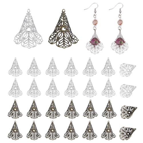 PH PandaHall 40pcs Flower Bead Cap, 2 Colors Bead End