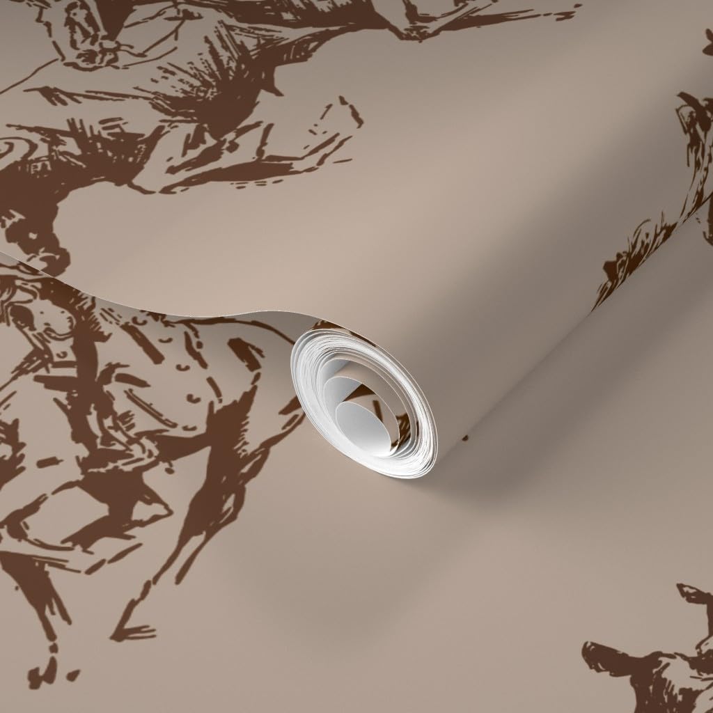 Spoonflower Removable Wallpaper 3ft x 2ft - Western Cowboy Rustic Lodge Sepia Neutral Brown Wild West Ranch Custom Pre-Pasted Wallpaper