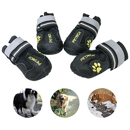URBEST Dog Shoes, 4 Pcs Dog Boots Sports Non-Slip Pet Dog Anti-Slip Sole, Water Resistant Boots for Medium and Large Dogs (XL, Black)
