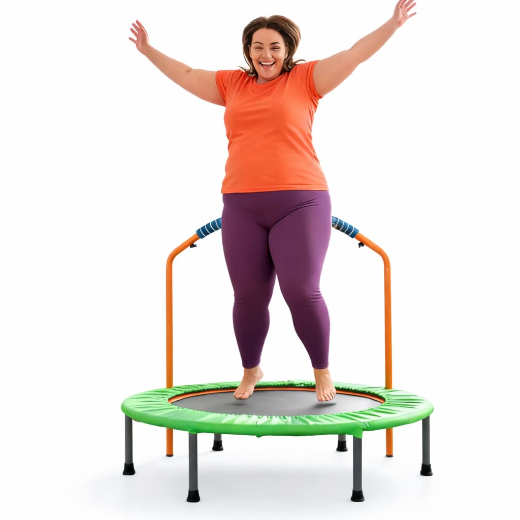 LN COZY CORNER 38'' Foldable Fitness Trampoline for Adults, Adjustable Handle Rebounder, Mini Trampoline for Indoor & Outdoor Workout, 220 lbs Capacity with Foam Handle for All Levels, Green