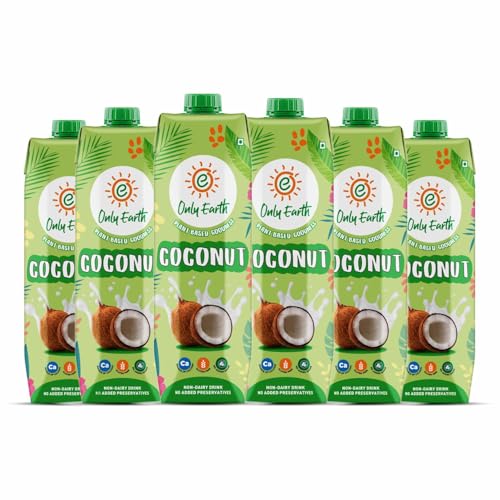 Image of Only Earth Coconut Drink | Best for Coffee, Tea, Cereals, Shakes or As Is | 40% Coconut Water + 59% Coconut Milk | Dairy Free | Unsweetened | Plant-Based | Source of Calcium | Preservatives Free | No Added Sugar | No Trans-Fat |Thai Coconuts (Pack of 6)