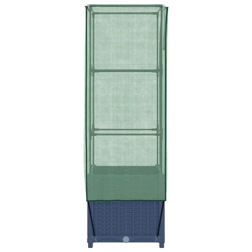 Bancal alto con accesorio para invernadero, aspecto de ratán, color gris azulado, 40 x 40 x 139 cm, tubo de hierro estable, marco resistente al agua, accesorio para jardín, balcón, terraza