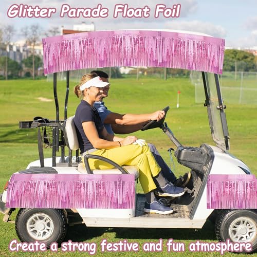 Image of 4 Pcak 39 Feet Glitter Pink Parade Float Decorations for Trailer Car, Glitter Foil Fringe Metallic Tinsel Streamers Banner Garland for Graduation Weeding Homecoming Birthday Party (Glitter-Pink)