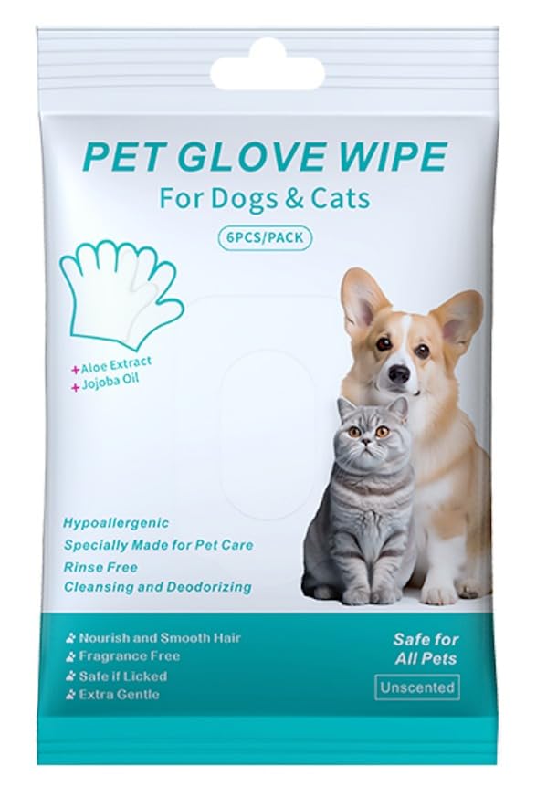 Pet Glove Wipes for Dogs and Cats, Cleaning Gloves, Deodorizing Hypoallergenic Grooming Wipes Wash Free Wipes for Daily Care and Traveling, Safe for All Pets, Unscented, Easy Use, 12 PCS/Pack (2)