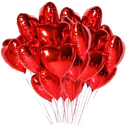 Jangostor 60 pièces ballon de feuille de coeur, 25cm rouge foil coeur pour Saint Valentin anniversaire fiançailles mariage