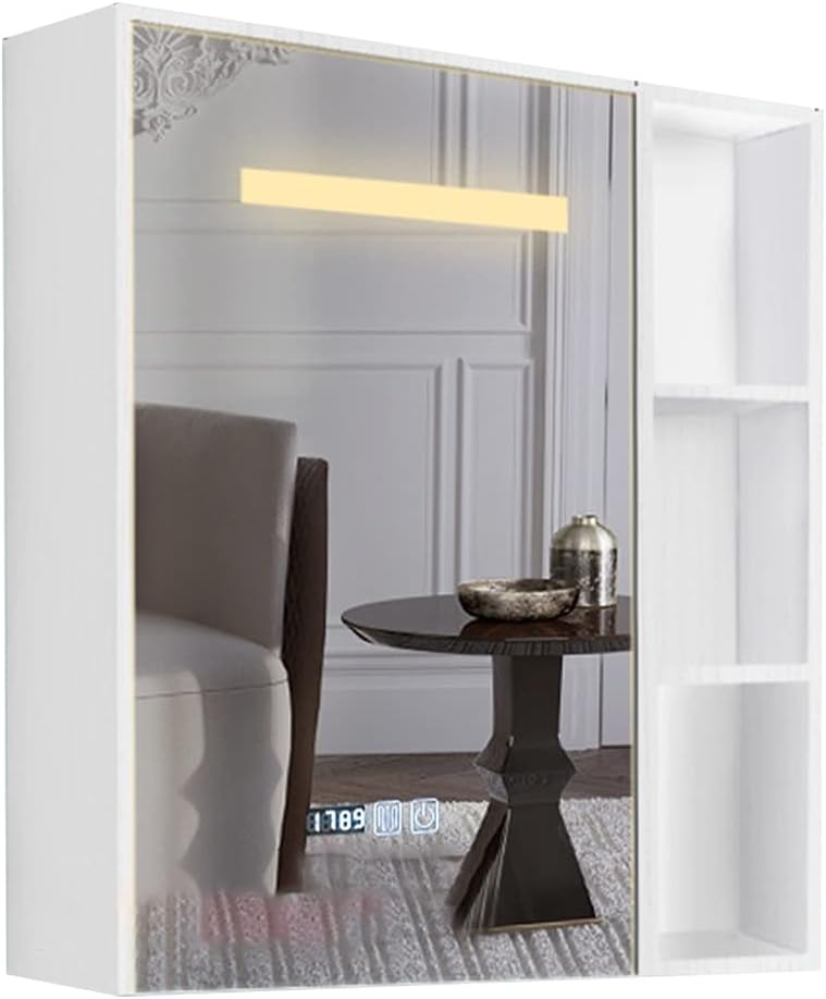 Bathroom Mirror Cabinets with Light, Bathroom Storage Cabinet with Mirror, Waterproof and Moisture-Proof Square Anti-Fog Mirror, Mirror Cabinets,White-70x68x12cm