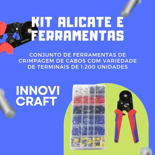 Alicate Crimpar Prensa Terminal Ilhos Tubolar 0,25 Até 10mm² + Kit com 1200 Terminais Tubulares Ilhó