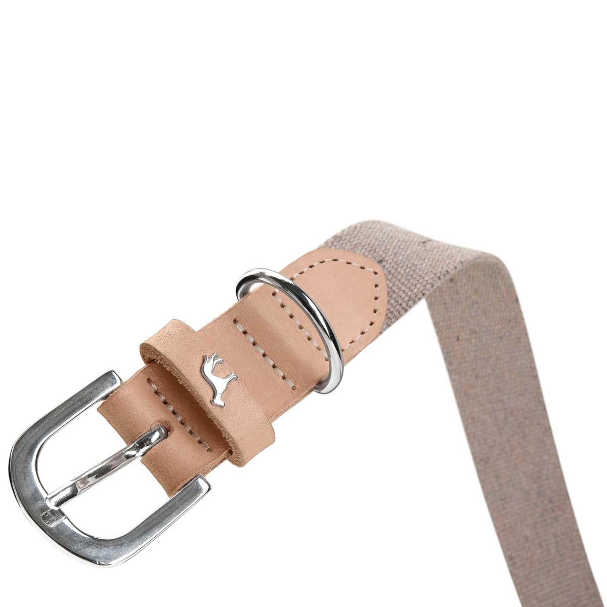 HUNTER Hundehalsband TRINO, Farbe: grau/Natur, Robustes Rindsleder, stilvoller Baumwollgurt, leicht & komfortabel, Scandi-Boho Design, Made in Germany, Größe: 50