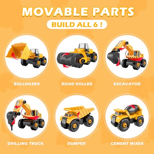 Vanplay Take-Apart Construction Vehicles Excavators Truck Toy with Storage Box, 6 in 1 DIY Building Educational Gift Sand Pit Toys for Boys Girls Age 3 4 5 - Image 3