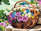 RICAMO Generico Mezzopunto mezzo punto stampato a colori completo di matassinne Cestino di fiori 40 x 30 disegno ricamabile.