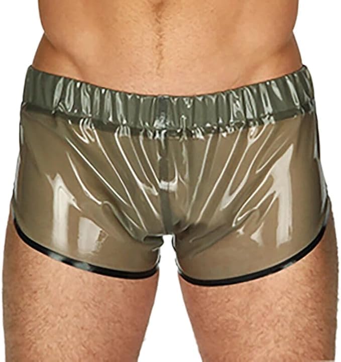 Transparent Green Sexy Latex Boxer Shorts With Elastic Belt Rubber Underpants Customize